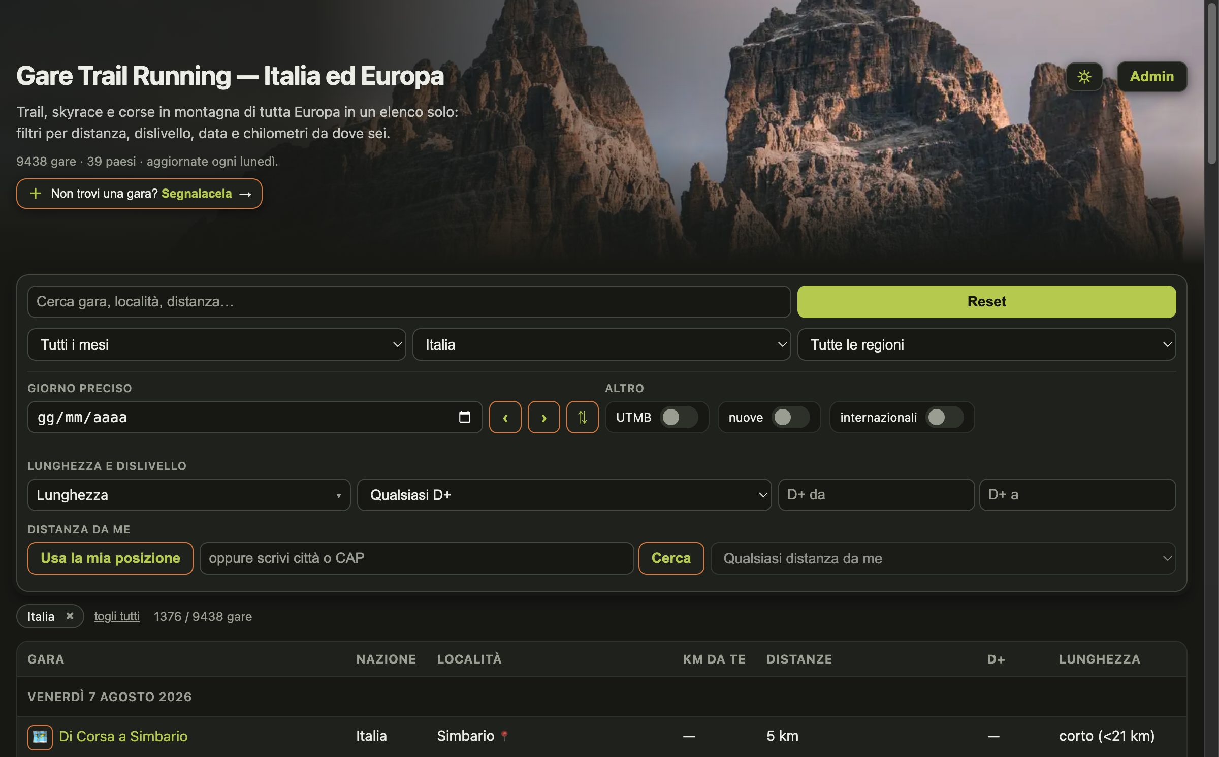 Anteprima del sito Gare Trail Running